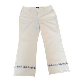 NYDJ Marilyn Straight Ankle Jeans Women's White Blue Tie-Dye Pants, Size 16 NWT